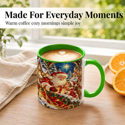 #pl[11oz|Green] Santa Gift Coffee Mug, Christmas Reindeer Mug, Ceramic Cup