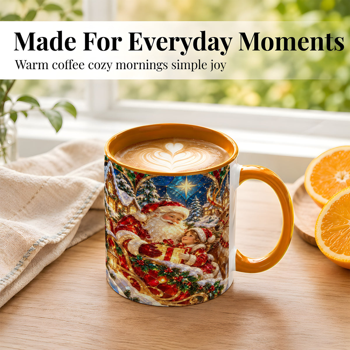 #pl[11oz|Orange] Santa Gift Coffee Mug, Christmas Reindeer Mug, Ceramic Cup