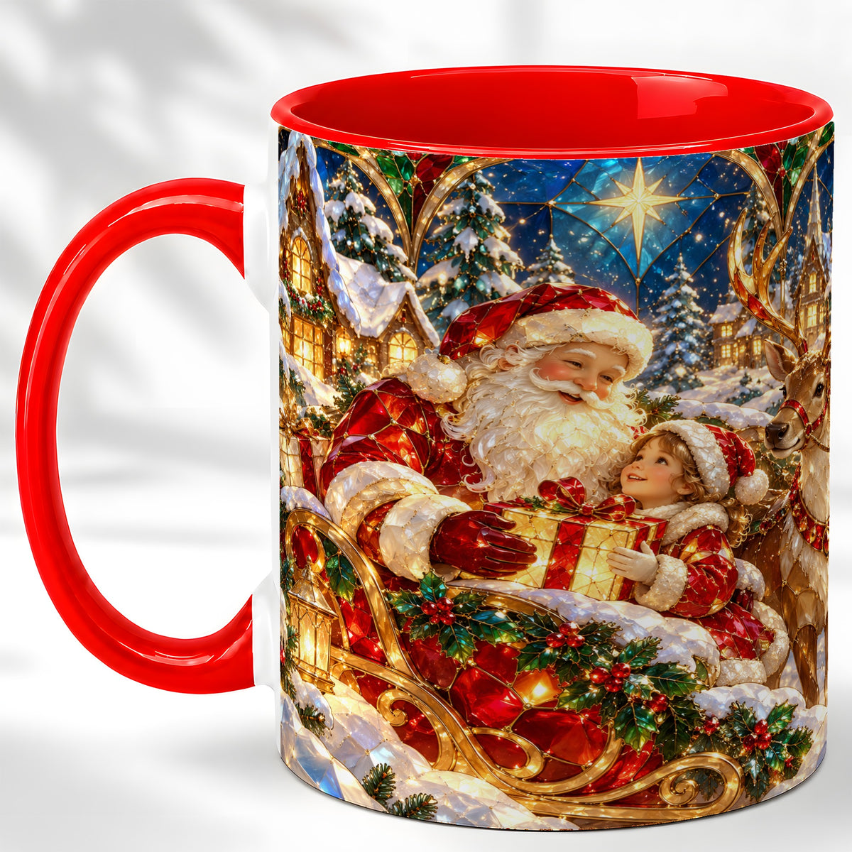 Santa Gift Coffee Mug, Christmas Reindeer Mug, Ceramic Cup