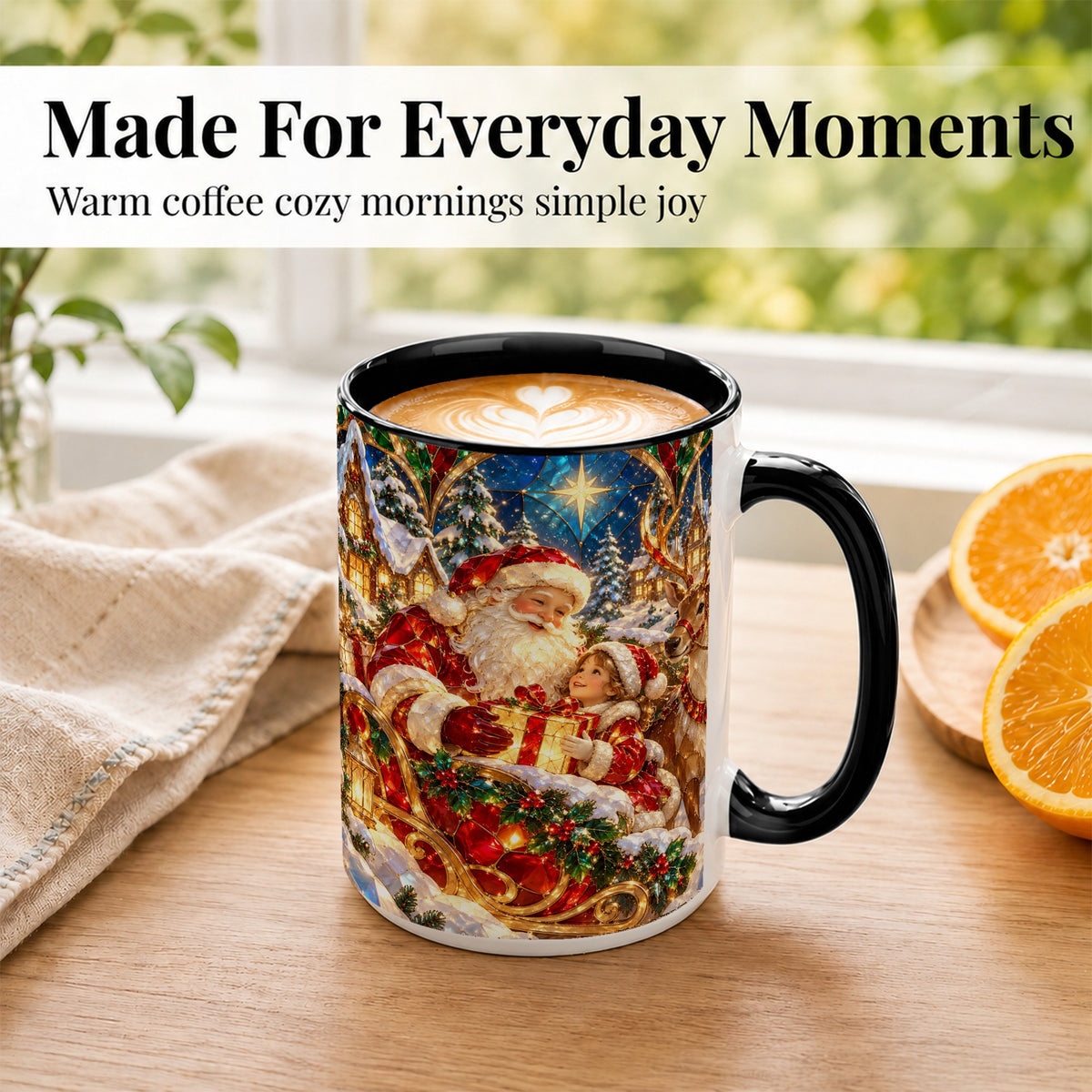 #pl[15oz|Black] Santa Gift Coffee Mug, Christmas Reindeer Mug, Ceramic Cup