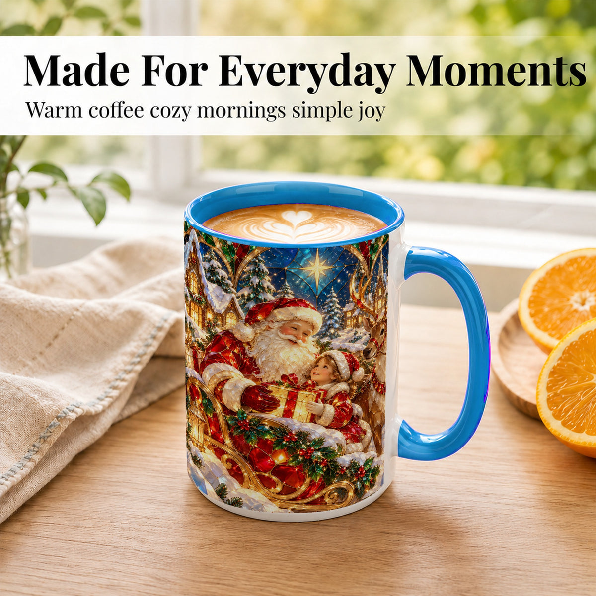 #pl[15oz|Blue] Santa Gift Coffee Mug, Christmas Reindeer Mug, Ceramic Cup