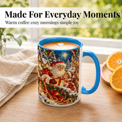#pl[15oz|Blue] Santa Gift Coffee Mug, Christmas Reindeer Mug, Ceramic Cup