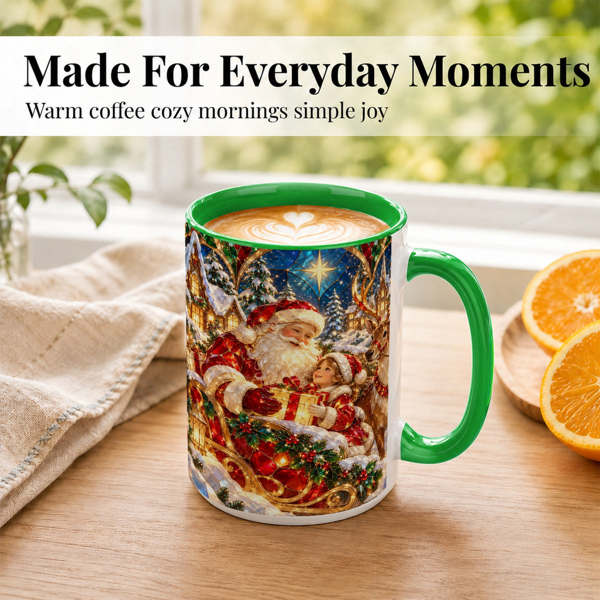 #pl[15oz|Green] Santa Gift Coffee Mug, Christmas Reindeer Mug, Ceramic Cup