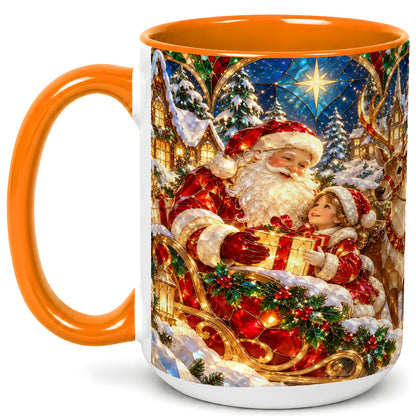 #pl[15oz|Orange] Santa Gift Coffee Mug, Christmas Reindeer Mug, Ceramic Cup