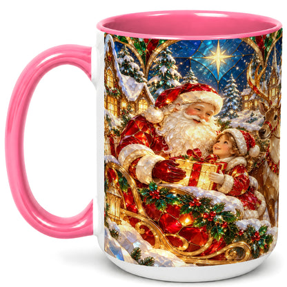 #pl[15oz|Pink] Santa Gift Coffee Mug, Christmas Reindeer Mug, Ceramic Cup