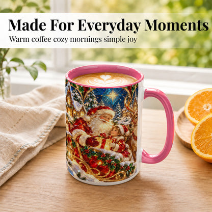 #pl[15oz|Pink] Santa Gift Coffee Mug, Christmas Reindeer Mug, Ceramic Cup