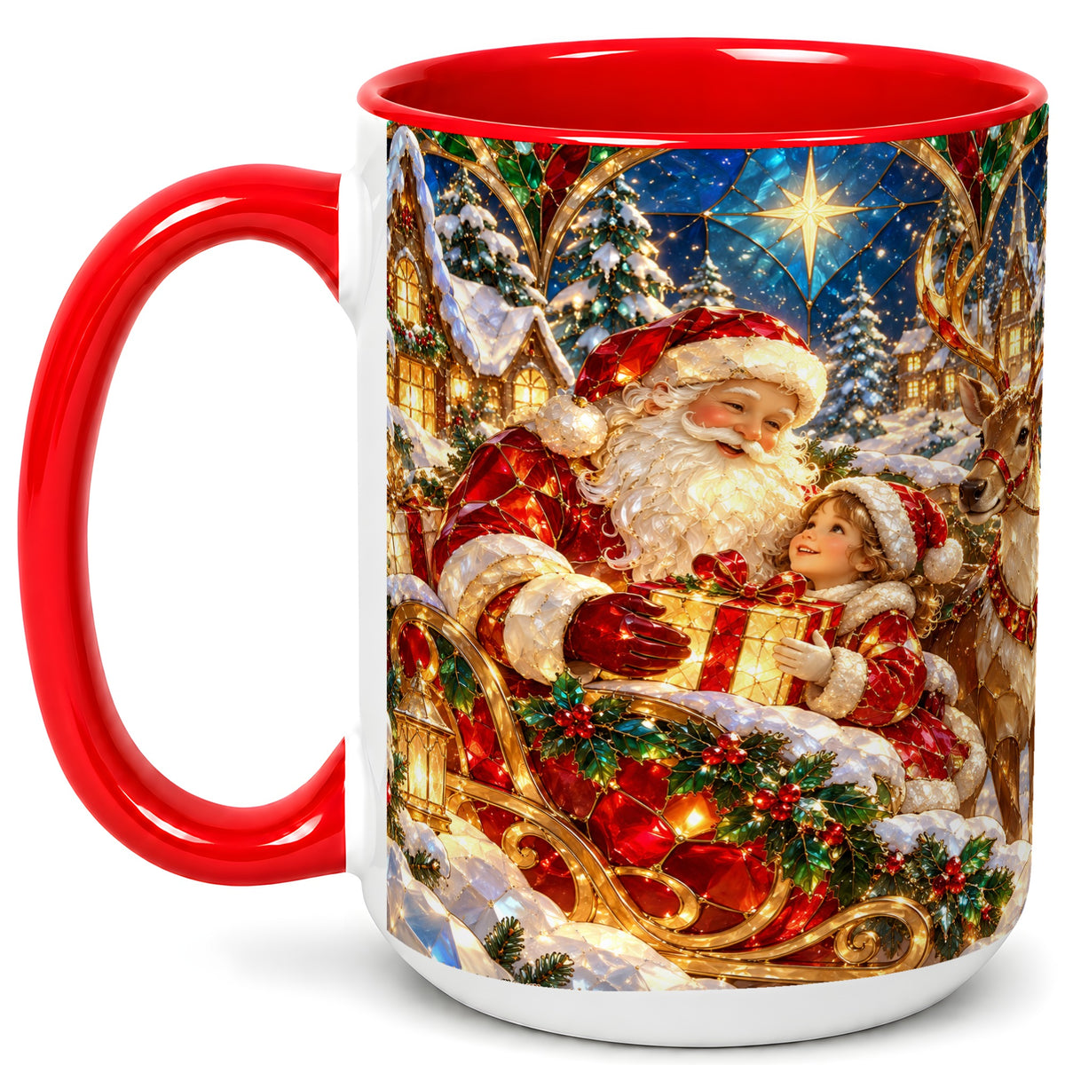 #pl[15oz|Red] Santa Gift Coffee Mug, Christmas Reindeer Mug, Ceramic Cup