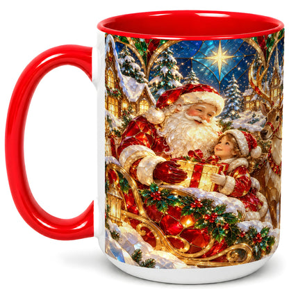 #pl[15oz|Red] Santa Gift Coffee Mug, Christmas Reindeer Mug, Ceramic Cup