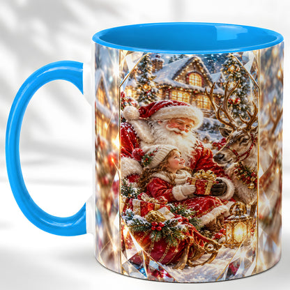 #pl[11oz|Blue] Santa Village Coffee Mug, Reindeer Christmas Mug, Ceramic Cup