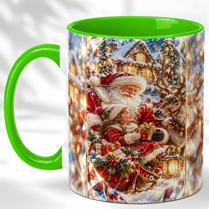 #pl[11oz|Green] Santa Village Coffee Mug, Reindeer Christmas Mug, Ceramic Cup