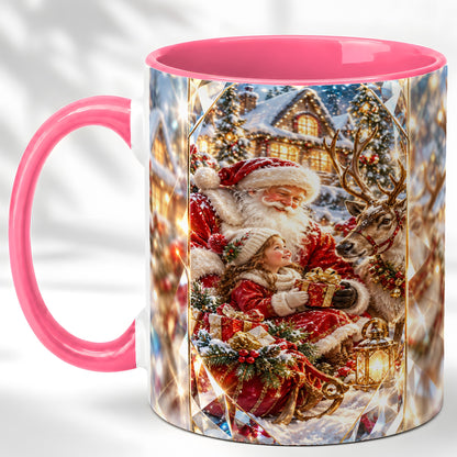 #pl[11oz|Pink] Santa Village Coffee Mug, Reindeer Christmas Mug, Ceramic Cup