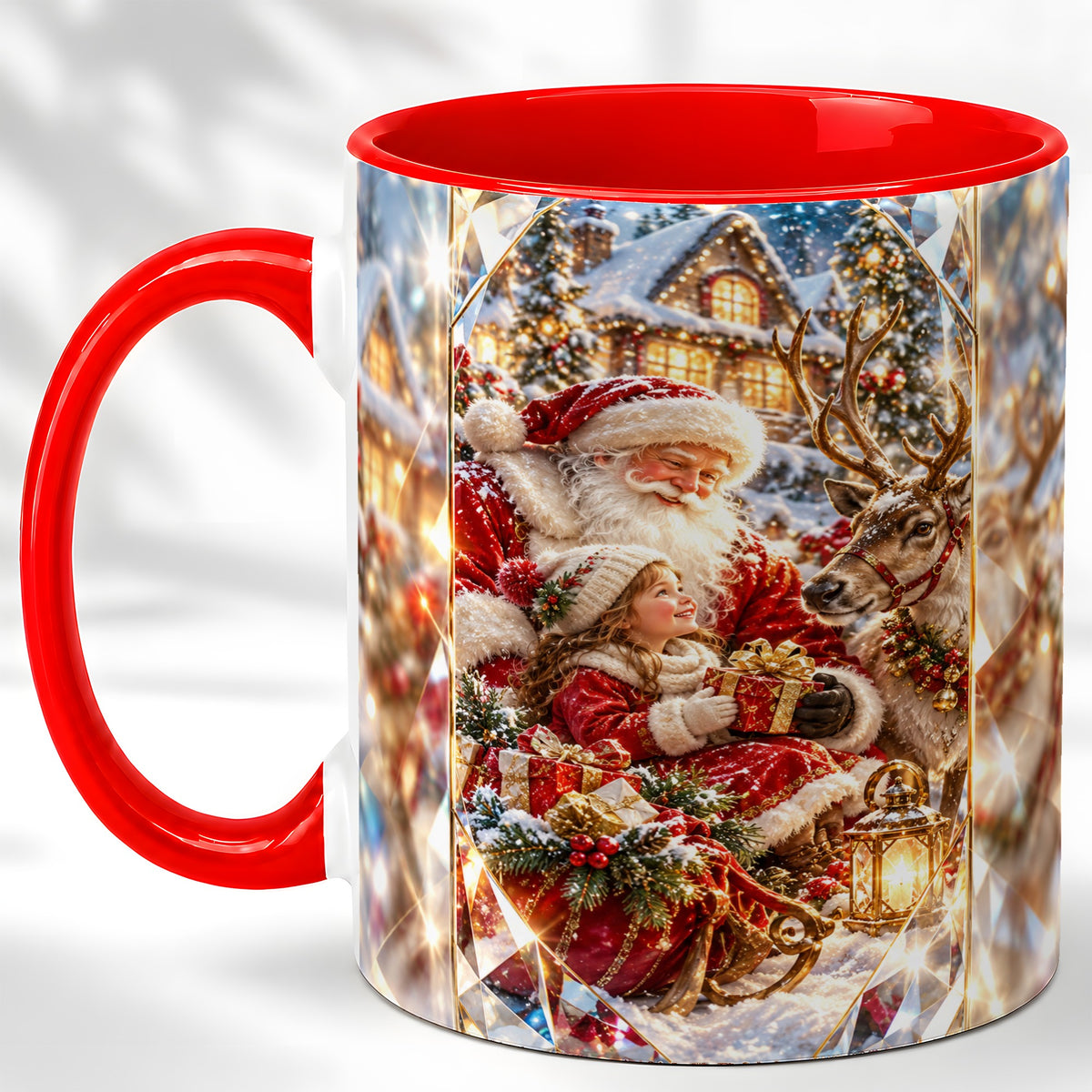 Santa Village Coffee Mug, Reindeer Christmas Mug, Ceramic Cup