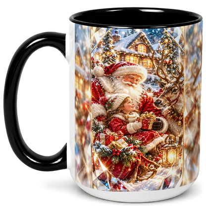 #pl[15oz|Black] Santa Village Coffee Mug, Reindeer Christmas Mug, Ceramic Cup