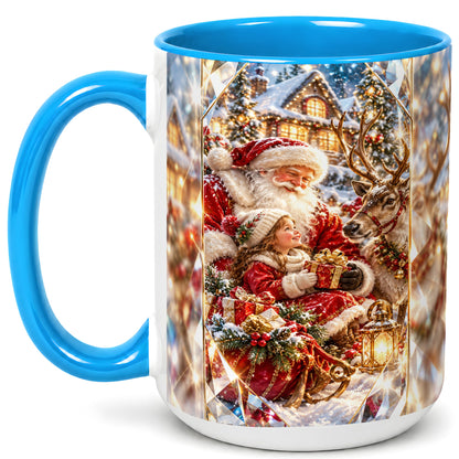 #pl[15oz|Blue] Santa Village Coffee Mug, Reindeer Christmas Mug, Ceramic Cup