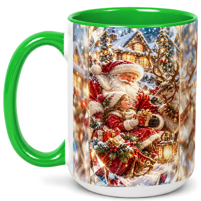 #pl[15oz|Green] Santa Village Coffee Mug, Reindeer Christmas Mug, Ceramic Cup