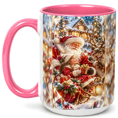 #pl[15oz|Pink] Santa Village Coffee Mug, Reindeer Christmas Mug, Ceramic Cup