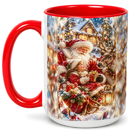 #pl[15oz|Red] Santa Village Coffee Mug, Reindeer Christmas Mug, Ceramic Cup