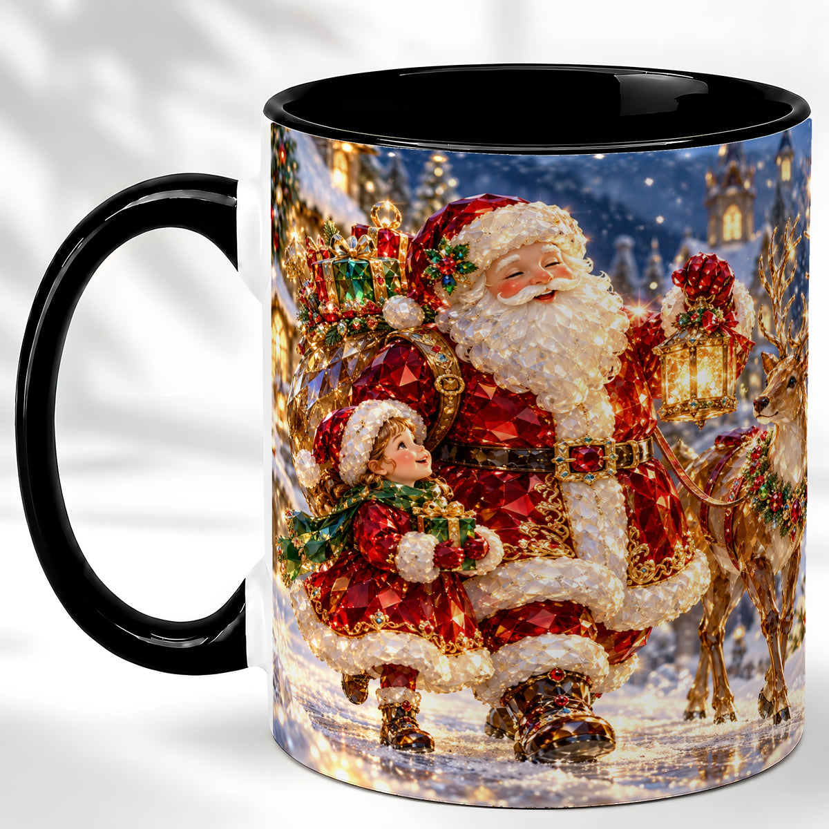 #pl[11oz|Black] Santa Lantern Coffee Mug, Christmas Reindeer Mug, Ceramic Cup