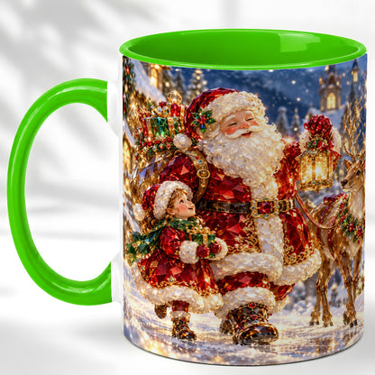 #pl[11oz|Green] Santa Lantern Coffee Mug, Christmas Reindeer Mug, Ceramic Cup