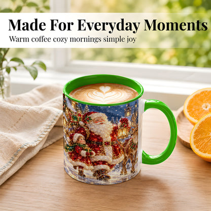 #pl[11oz|Green] Santa Lantern Coffee Mug, Christmas Reindeer Mug, Ceramic Cup