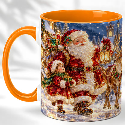 #pl[11oz|Orange] Santa Lantern Coffee Mug, Christmas Reindeer Mug, Ceramic Cup