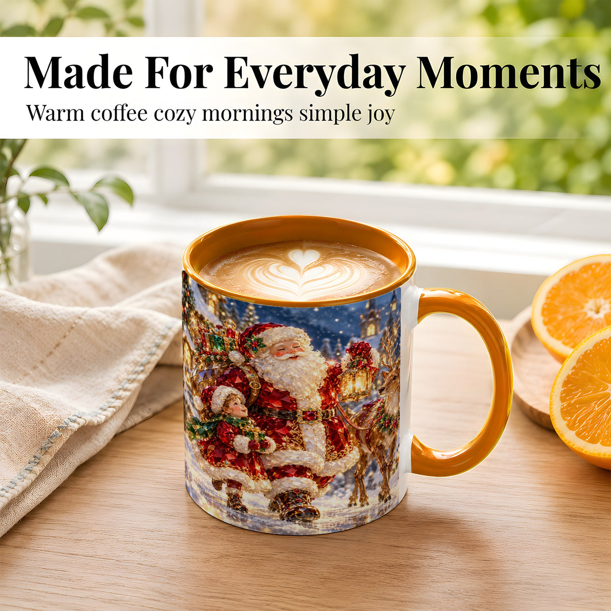 #pl[11oz|Orange] Santa Lantern Coffee Mug, Christmas Reindeer Mug, Ceramic Cup