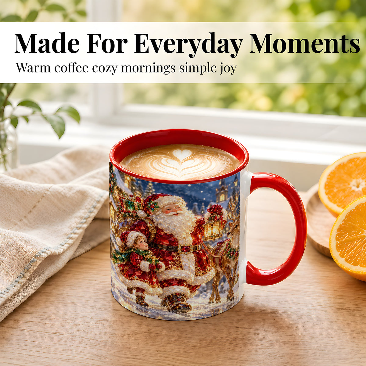 #pl[11oz|Red] Santa Lantern Coffee Mug, Christmas Reindeer Mug, Ceramic Cup