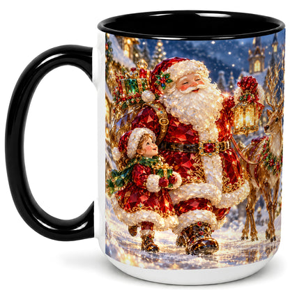 #pl[15oz|Black] Santa Lantern Coffee Mug, Christmas Reindeer Mug, Ceramic Cup