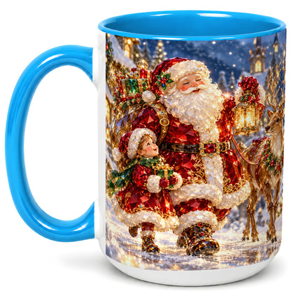 #pl[15oz|Blue] Santa Lantern Coffee Mug, Christmas Reindeer Mug, Ceramic Cup