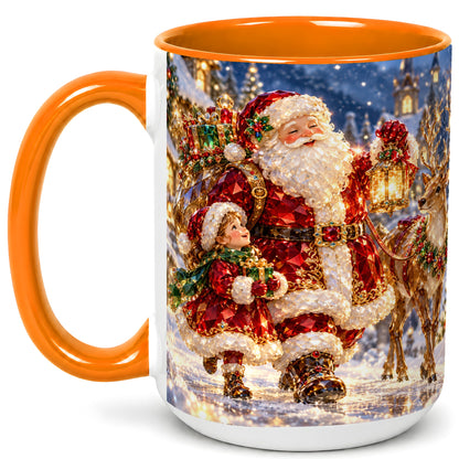 #pl[15oz|Orange] Santa Lantern Coffee Mug, Christmas Reindeer Mug, Ceramic Cup