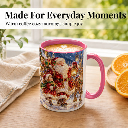 #pl[15oz|Pink] Santa Lantern Coffee Mug, Christmas Reindeer Mug, Ceramic Cup