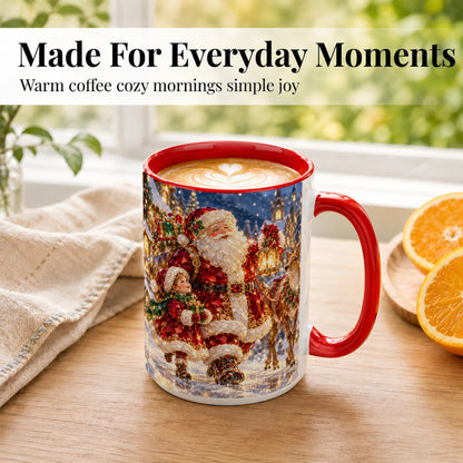 #pl[15oz|Red] Santa Lantern Coffee Mug, Christmas Reindeer Mug, Ceramic Cup