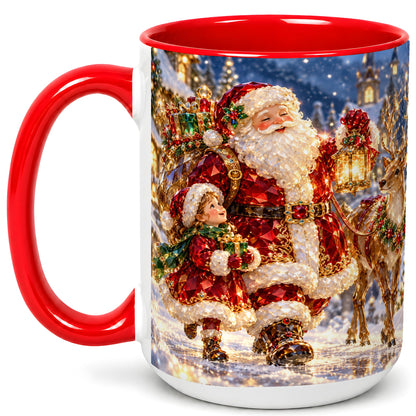 #pl[15oz|Red] Santa Lantern Coffee Mug, Christmas Reindeer Mug, Ceramic Cup