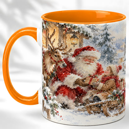 #pl[11oz|Orange] Santa Watercolor Coffee Mug, Christmas Reindeer Mug, Ceramic Cup
