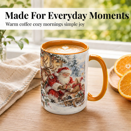 #pl[15oz|Orange] Santa Watercolor Coffee Mug, Christmas Reindeer Mug, Ceramic Cup