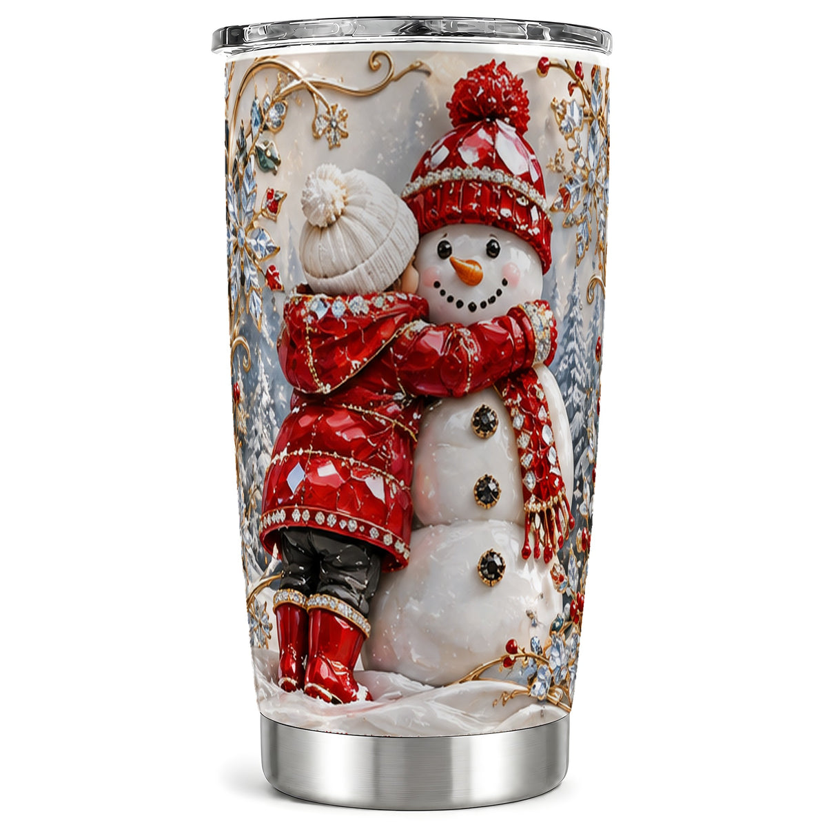 Snowman Hug Tumbler 20oz, Winter Tumbler, Stainless Steel Travel Cup