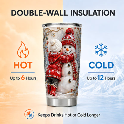 Snowman Hug Tumbler 20oz, Winter Tumbler, Stainless Steel Travel Cup