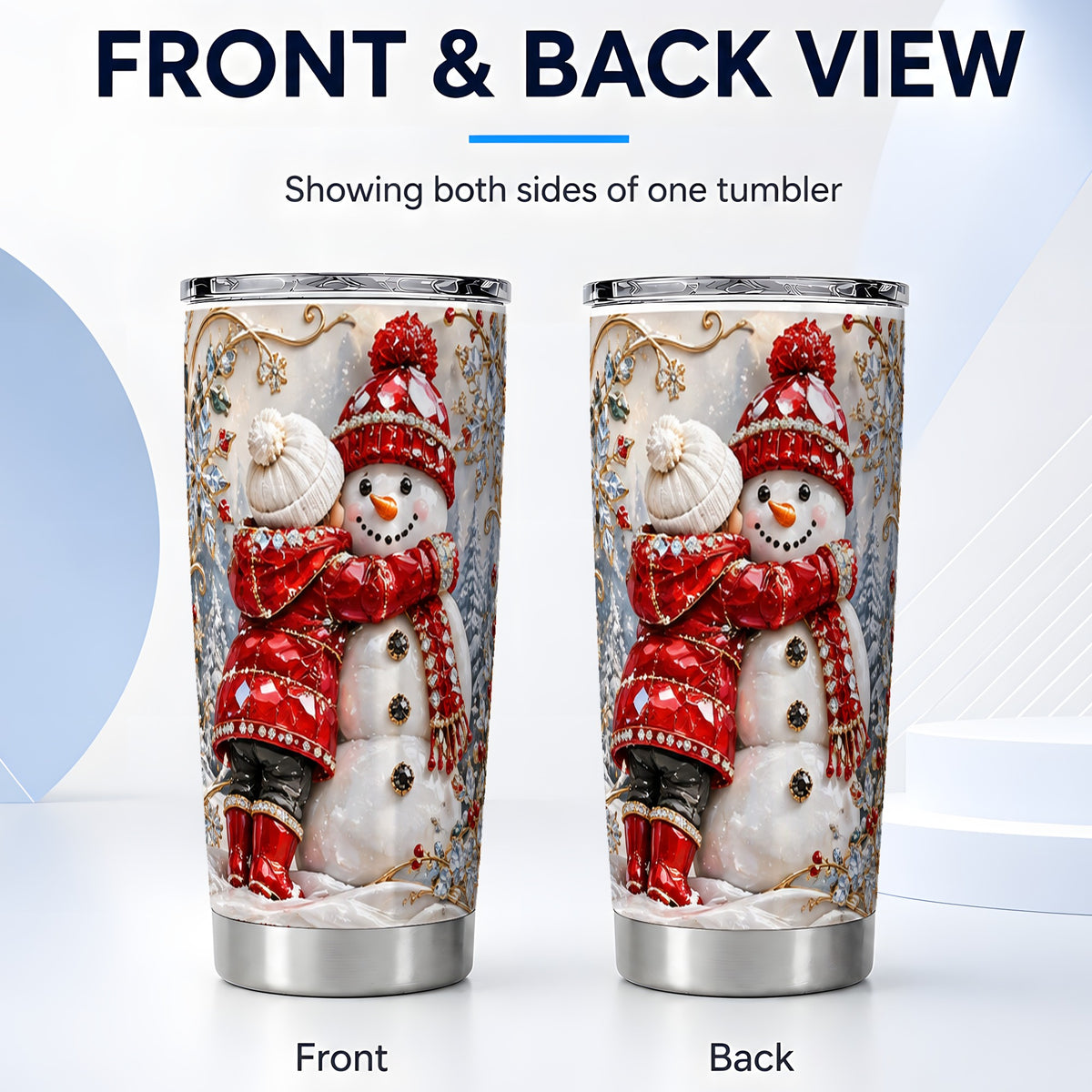 #pl[20oz|Steel] Snowman Hug Tumbler 20oz, Winter Tumbler, Stainless Steel Travel Cup