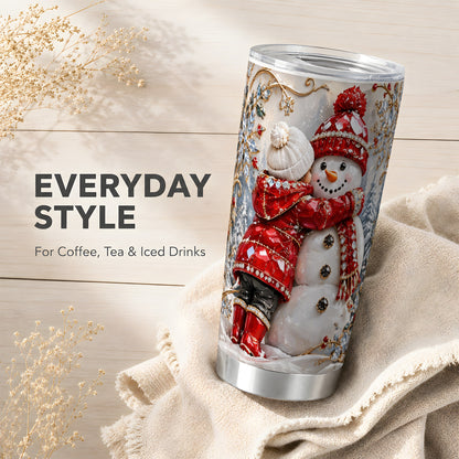 Snowman Hug Tumbler 20oz, Winter Tumbler, Stainless Steel Travel Cup