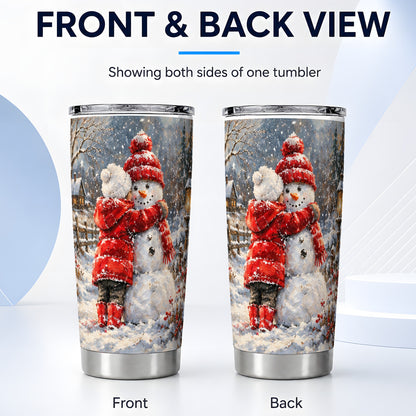 #pl[20oz|Steel] Snowman Hug Tumbler 20oz, Snowy Tumbler, Stainless Steel Travel Cup