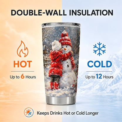 Snowman Hug Tumbler 20oz, Snowy Tumbler, Stainless Steel Travel Cup