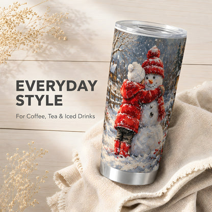 Snowman Hug Tumbler 20oz, Snowy Tumbler, Stainless Steel Travel Cup
