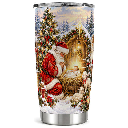 Christmas Manger Tumbler 20oz, Santa Tumbler, Stainless Steel Travel Cup
