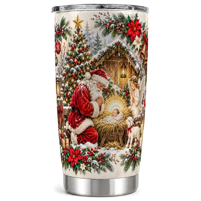 Christmas Manger Tumbler 20oz, Santa Tumbler, Stainless Steel Travel Cup