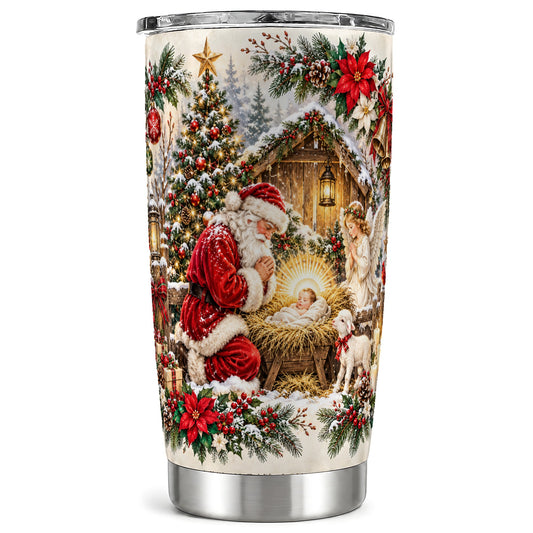 Christmas Manger Tumbler 20oz, Santa Tumbler, Stainless Steel Travel Cup