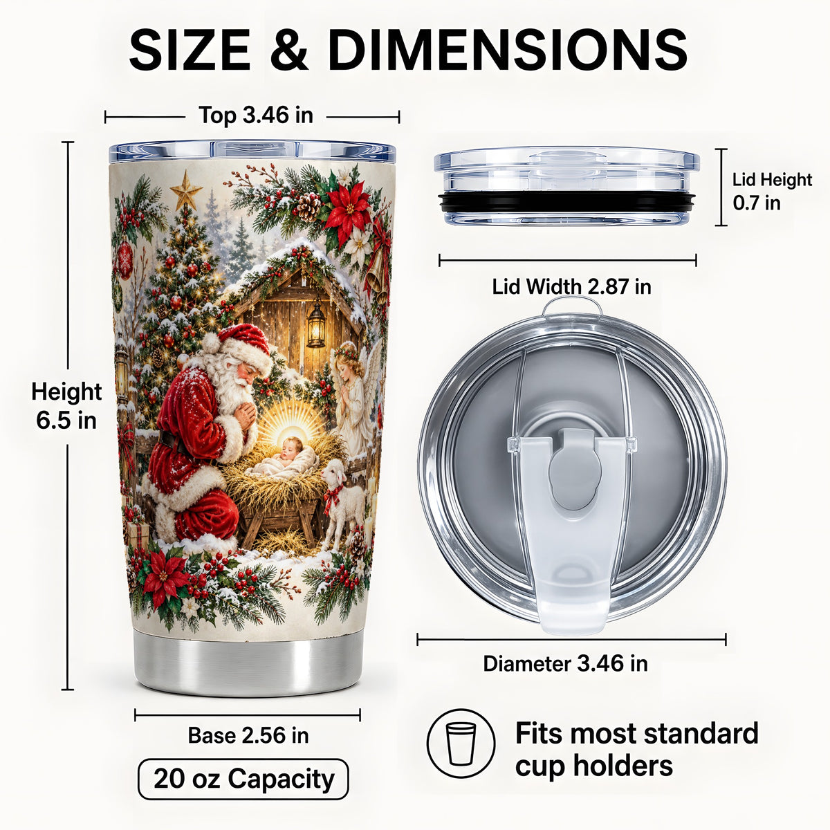 #pl[20oz|Steel] Christmas Manger Tumbler 20oz, Santa Tumbler, Stainless Steel Travel Cup