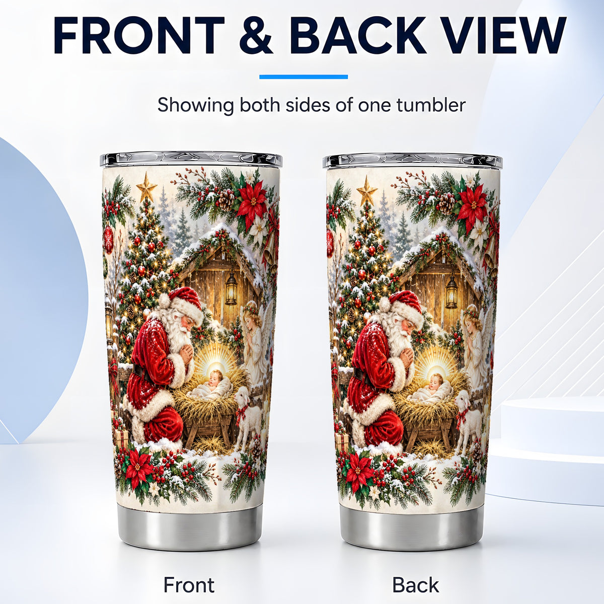 #pl[20oz|Steel] Christmas Manger Tumbler 20oz, Santa Tumbler, Stainless Steel Travel Cup
