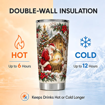 Christmas Manger Tumbler 20oz, Santa Tumbler, Stainless Steel Travel Cup