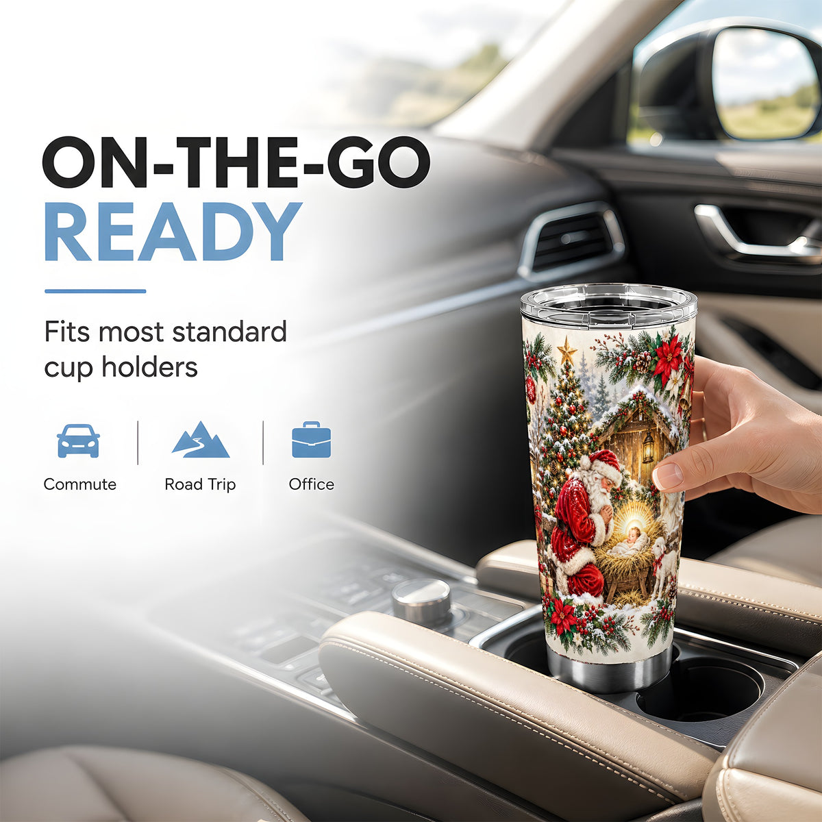 Christmas Manger Tumbler 20oz, Santa Tumbler, Stainless Steel Travel Cup