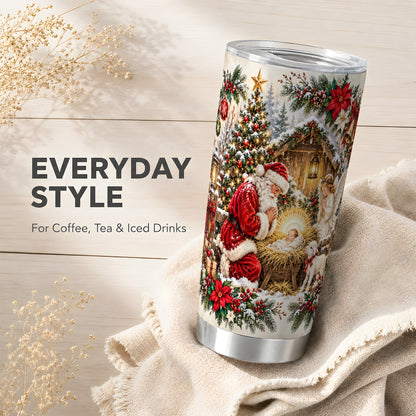 Christmas Manger Tumbler 20oz, Santa Tumbler, Stainless Steel Travel Cup